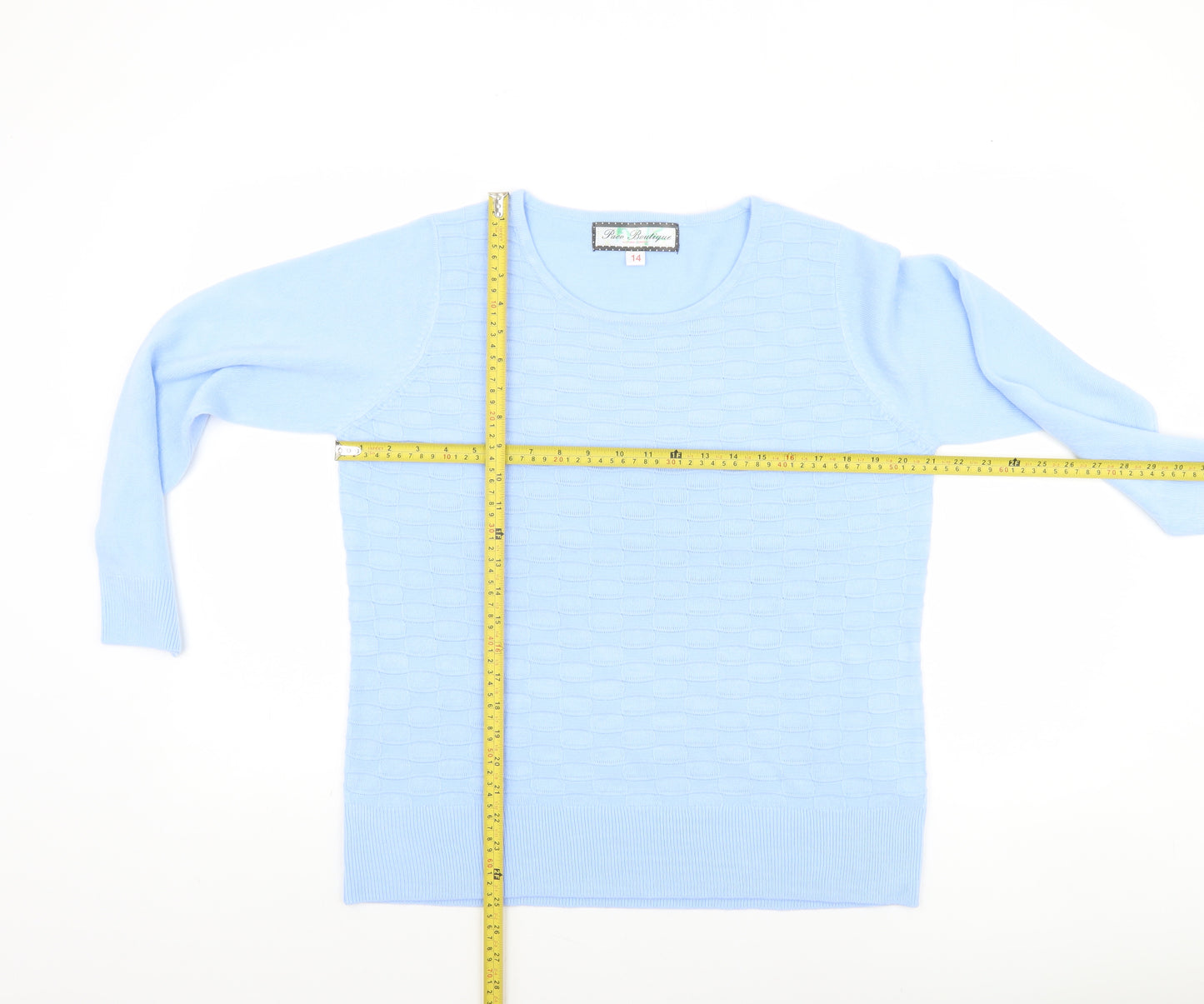 Paco Boutique Women Blue Size 14 Crew Neck Long Sleeve Acrylic Jumper