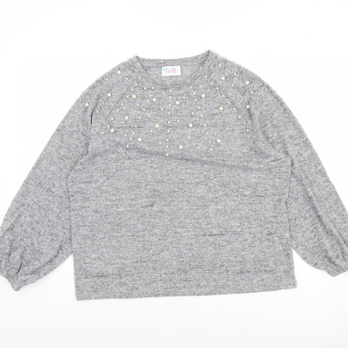 Savida Women Grey Beaded Long Sleeve Pullover Jumper Size L