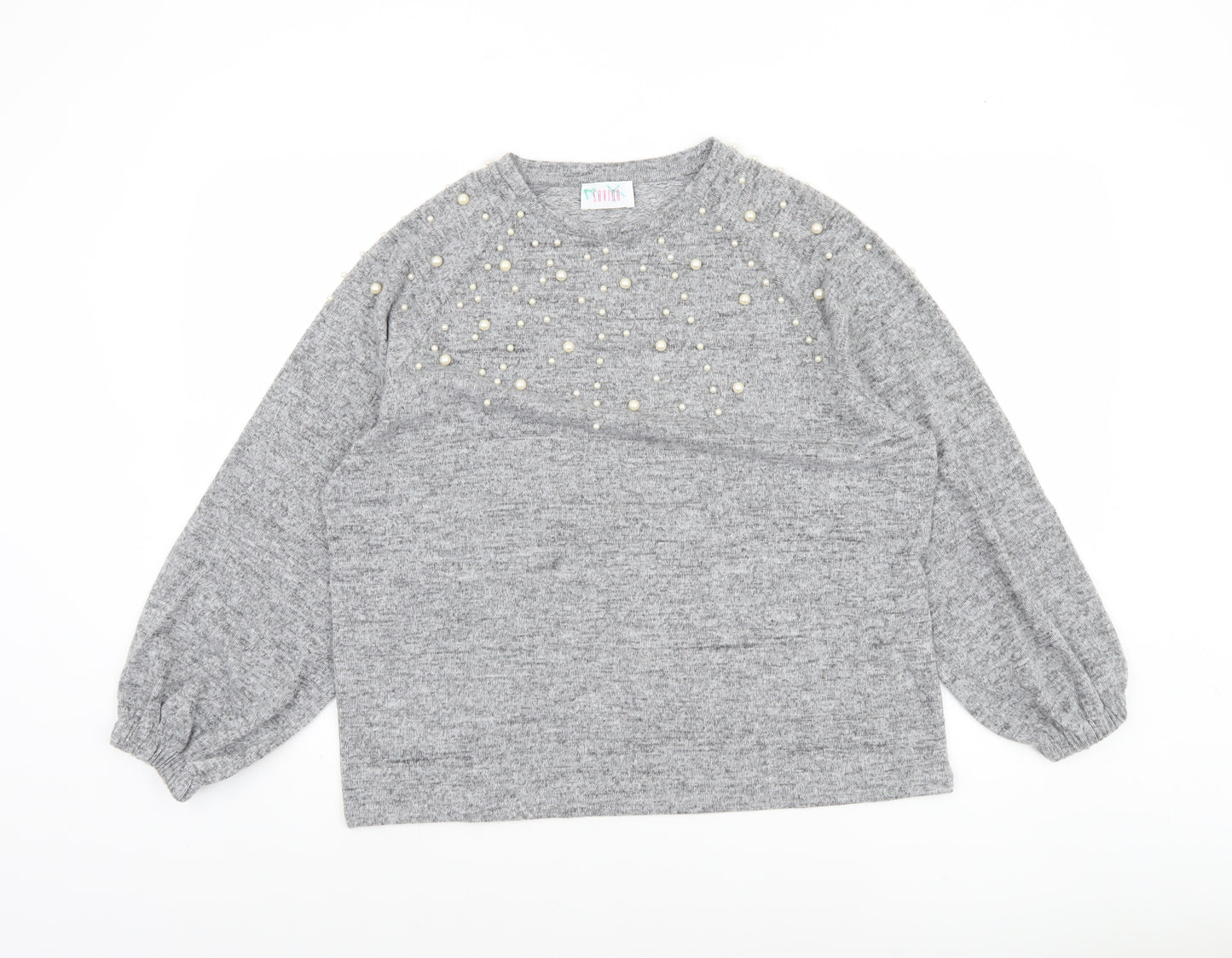 Savida Women Grey Beaded Long Sleeve Pullover Jumper Size L