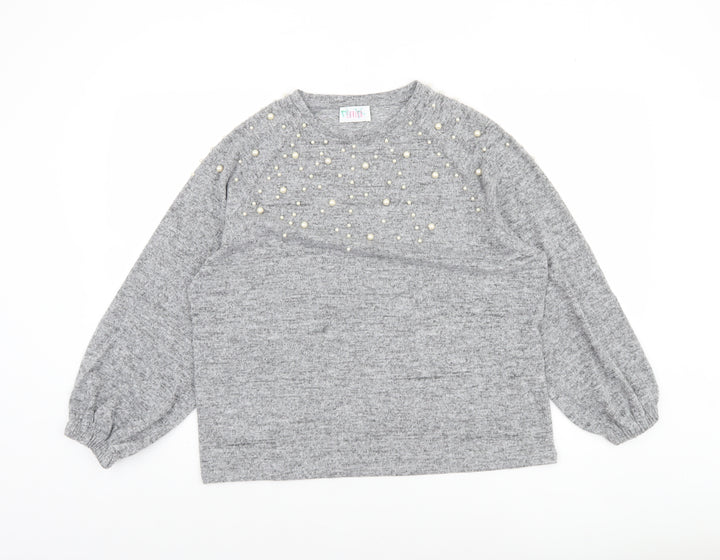 Savida Women Grey Beaded Long Sleeve Pullover Jumper Size L