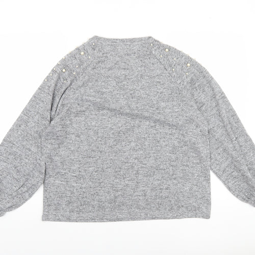 Savida Women Grey Beaded Long Sleeve Pullover Jumper Size L