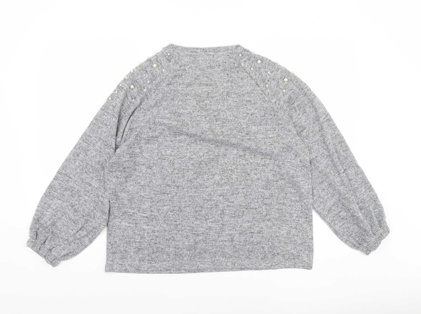 Savida Women Grey Beaded Long Sleeve Pullover Jumper Size L