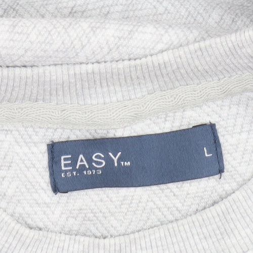 Easy Men's Grey Long Sleeve Crew Neck Pullover Sweatshirt Size L