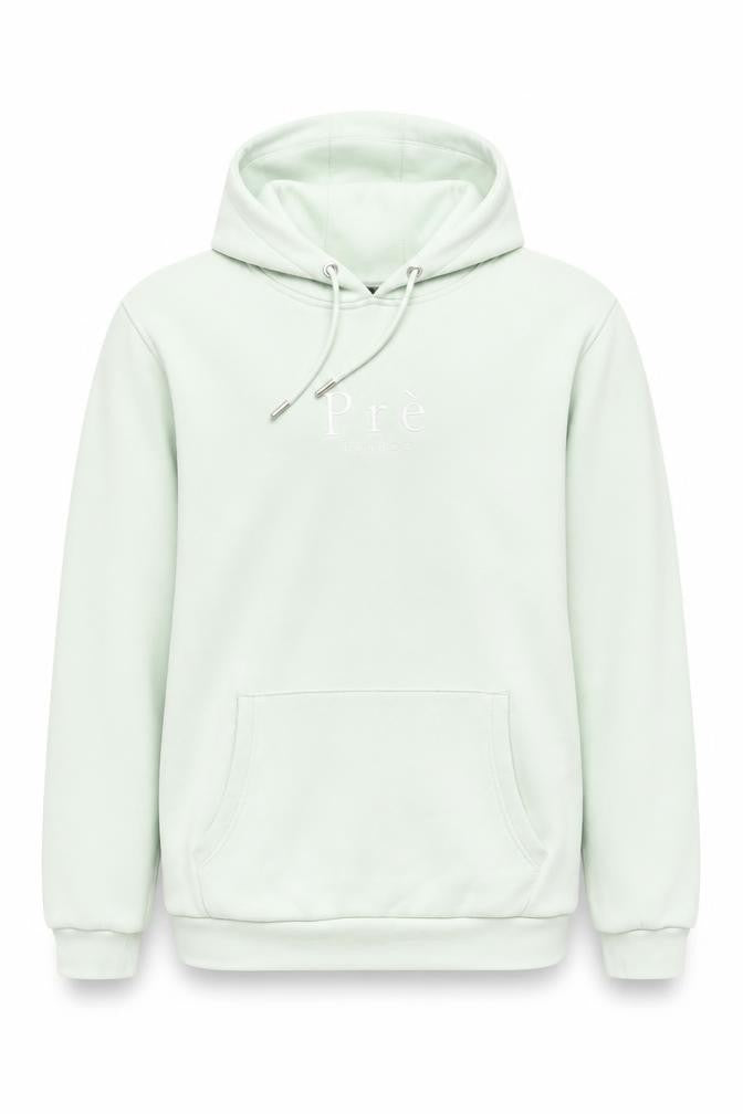 Front view of Prè London Men's Green Small Pullover Hoodie Fleece Cotton Blend