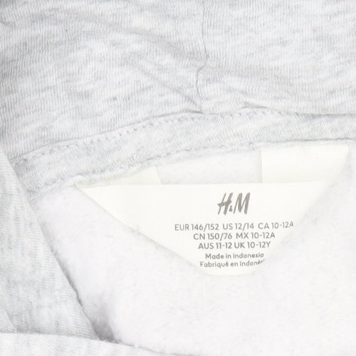 H&M Girls Grey Pullover Hoodie 11-12 Years Cotton Blend Fleece