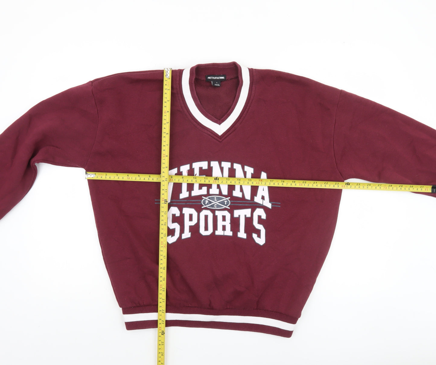 PrettyLittleThing Womens Burgundy Vienna Sports Sweatshirt Size S