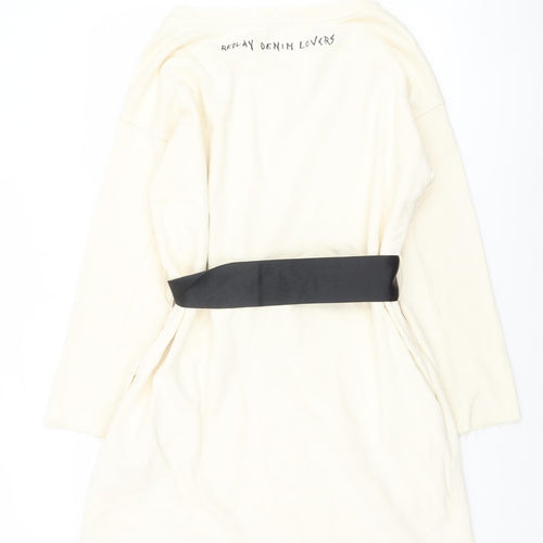 Replay Women Ivory Cotton Shift Dress XS Long Sleeve Belted