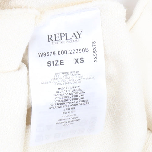 Replay Women Ivory Cotton Shift Dress XS Long Sleeve Belted