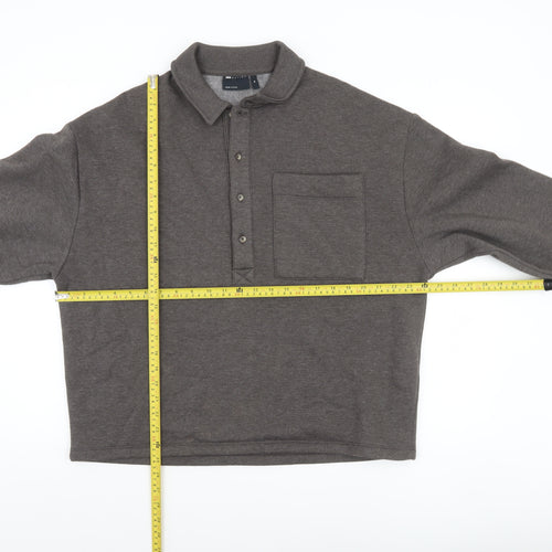 ASOS DESIGN Men's Brown Henley Fleece Sweatshirt XS Regular Fit