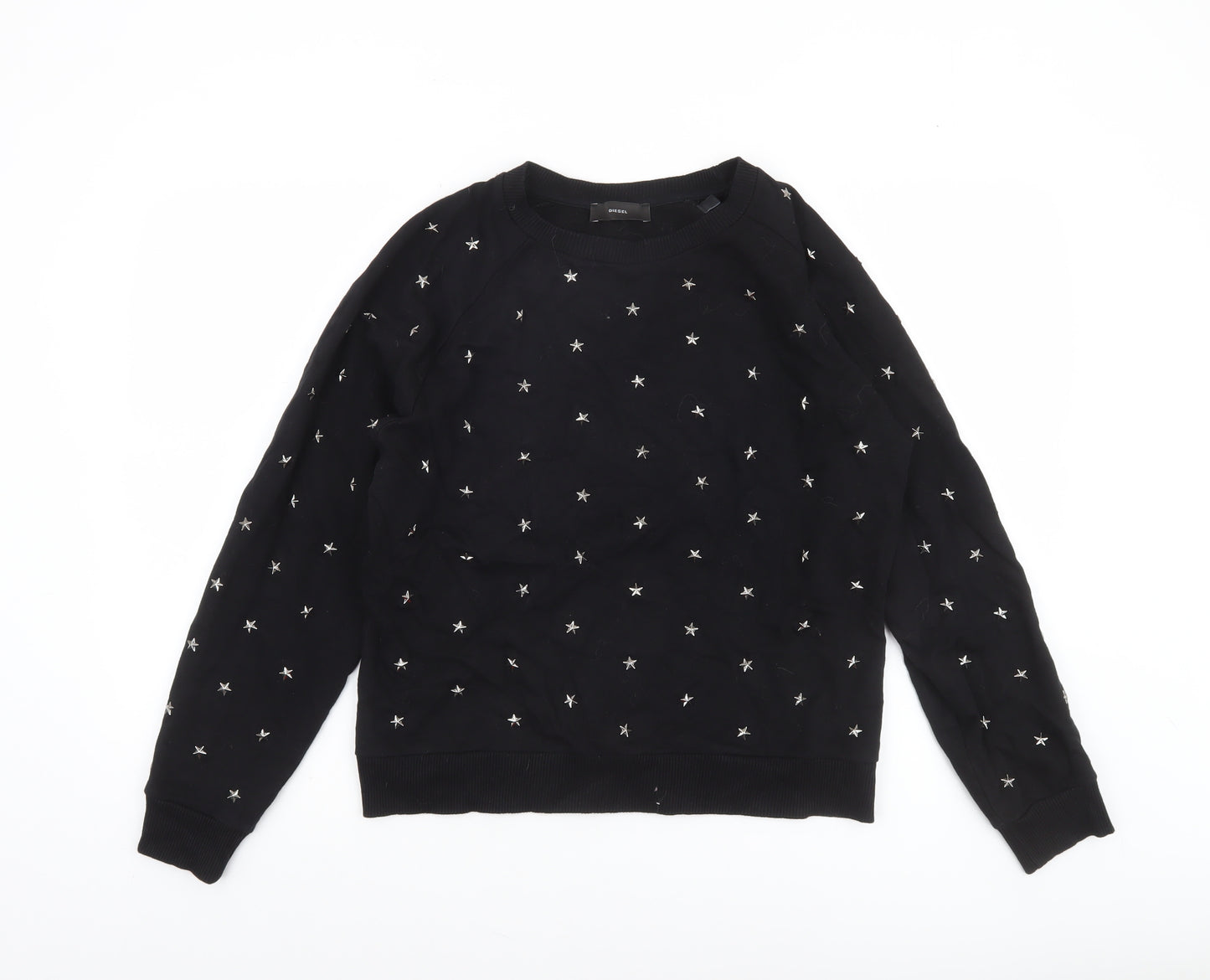 Diesel Women Black Star Studded Pullover Sweatshirt M