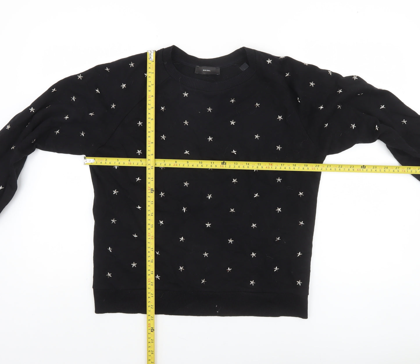 Diesel Women Black Star Studded Pullover Sweatshirt M