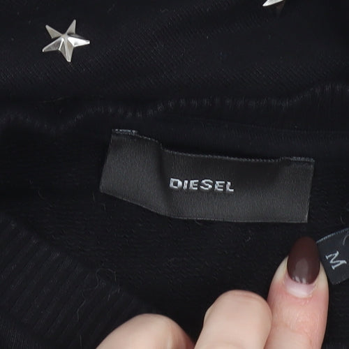Diesel Women Black Star Studded Pullover Sweatshirt M