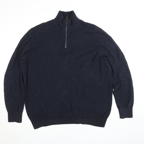 George Mens Navy Blue 2XL Cotton Pullover 1/4 Zip Sweatshirt