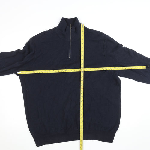 George Mens Navy Blue 2XL Cotton Pullover 1/4 Zip Sweatshirt