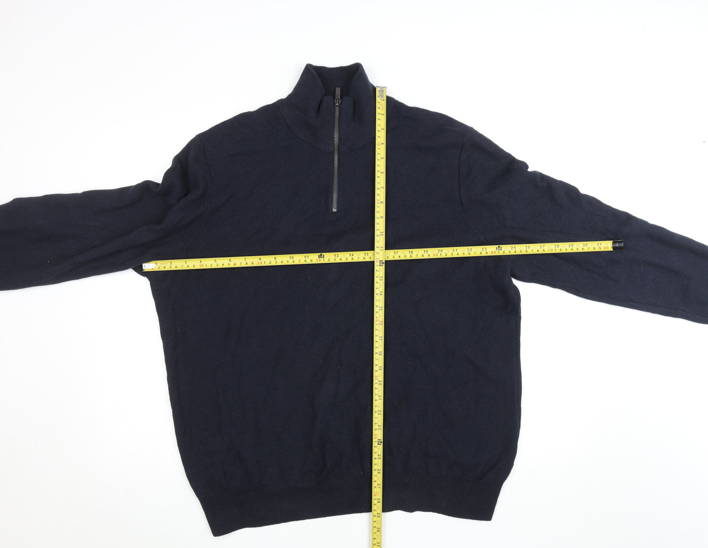 George Mens Navy Blue 2XL Cotton Pullover 1/4 Zip Sweatshirt