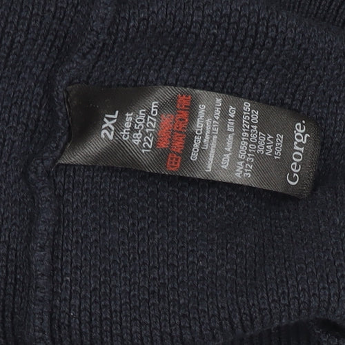 George Mens Navy Blue 2XL Cotton Pullover 1/4 Zip Sweatshirt