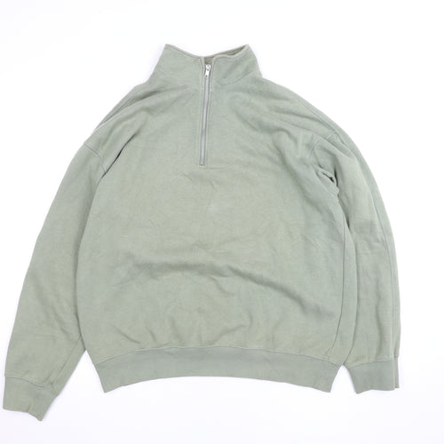 H&M Men's Green Relaxed Fit 1/2 Zip Fleece Sweatshirt L
