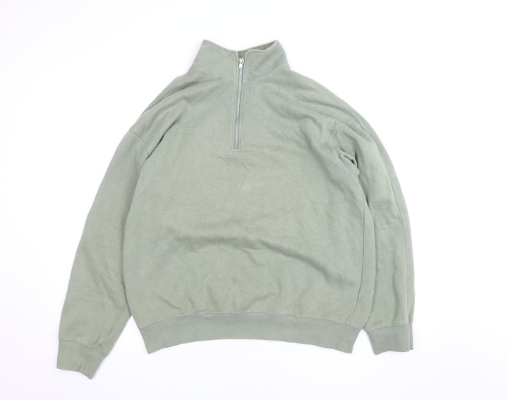 H&M Men's Green Relaxed Fit 1/2 Zip Fleece Sweatshirt L
