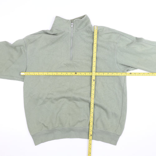 H&M Men's Green Relaxed Fit 1/2 Zip Fleece Sweatshirt L