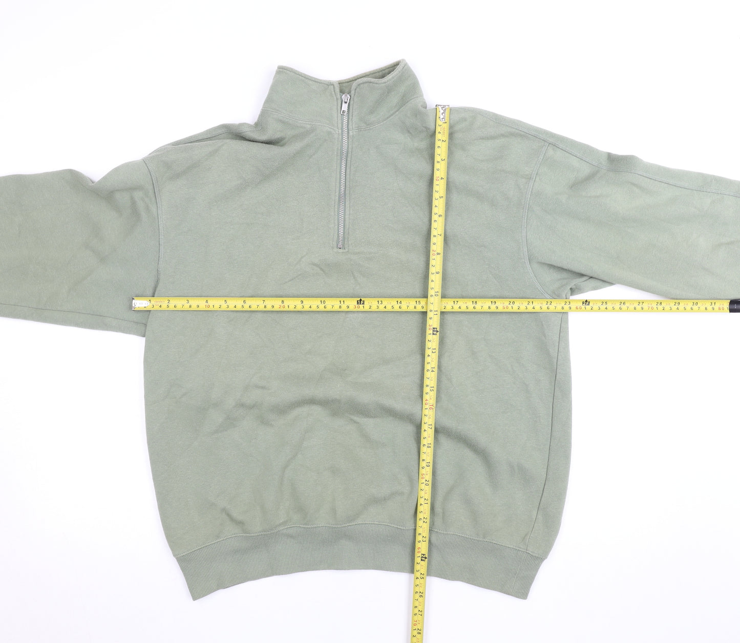 H&M Men's Green Relaxed Fit 1/2 Zip Fleece Sweatshirt L