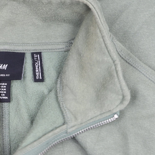 H&M Men's Green Relaxed Fit 1/2 Zip Fleece Sweatshirt L