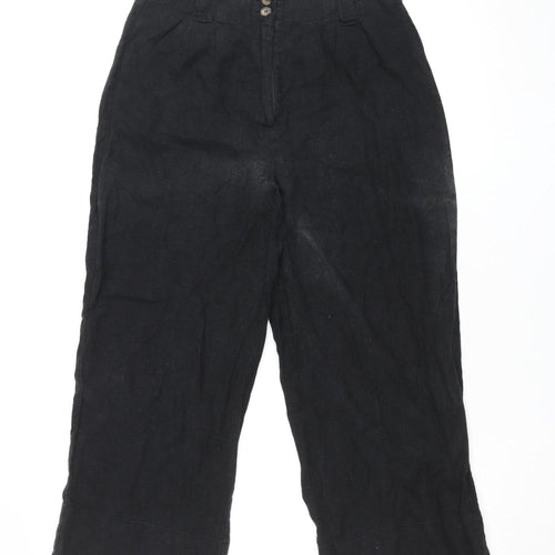 Glassons Women’s Black Linen Blend Cropped Wide-Leg Trousers Size 6