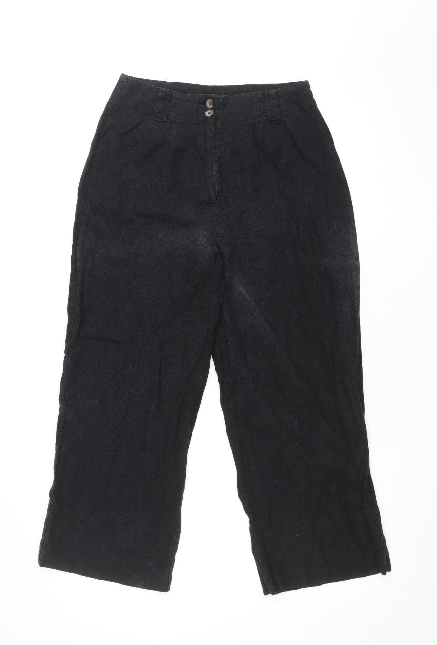 Glassons Women’s Black Linen Blend Cropped Wide-Leg Trousers Size 6