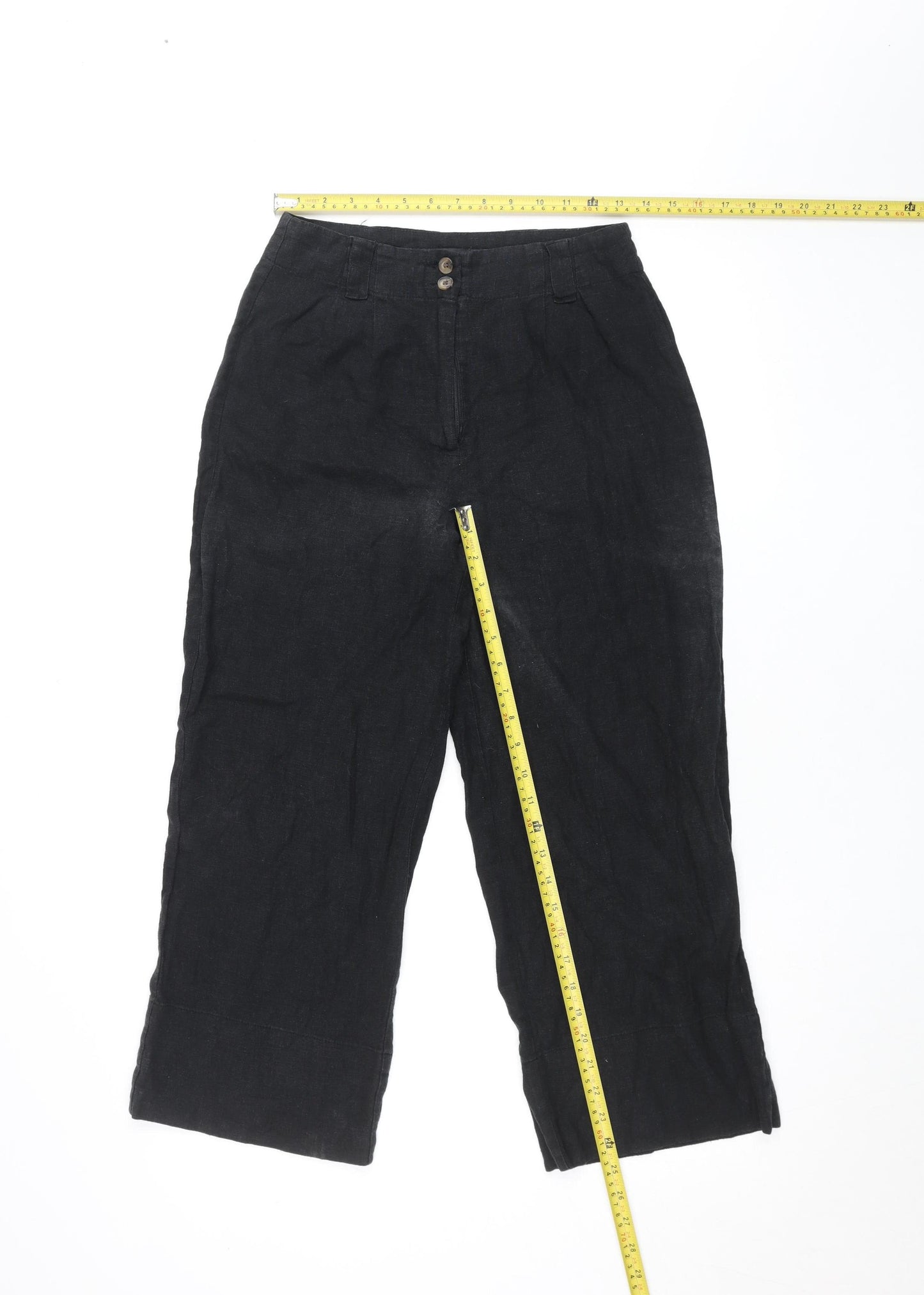 Glassons Women’s Black Linen Blend Cropped Wide-Leg Trousers Size 6