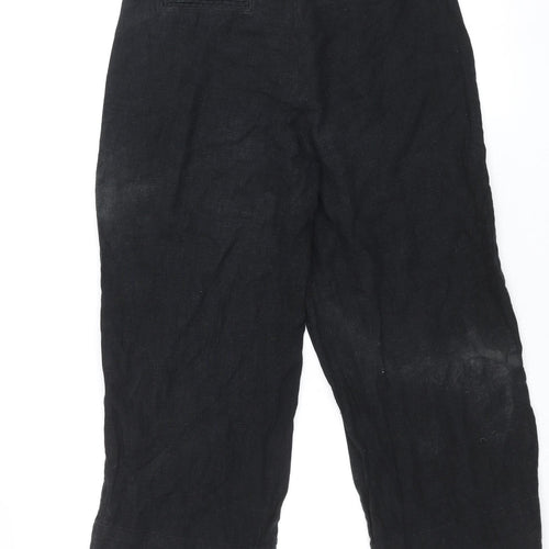 Glassons Women’s Black Linen Blend Cropped Wide-Leg Trousers Size 6