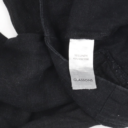 Glassons Women’s Black Linen Blend Cropped Wide-Leg Trousers Size 6