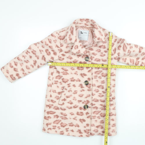 Tu Girls Pink Animal Print Mid-Length Button Coat Age 5-6 Years