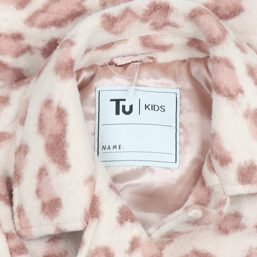 Tu Girls Pink Animal Print Mid-Length Button Coat Age 5-6 Years
