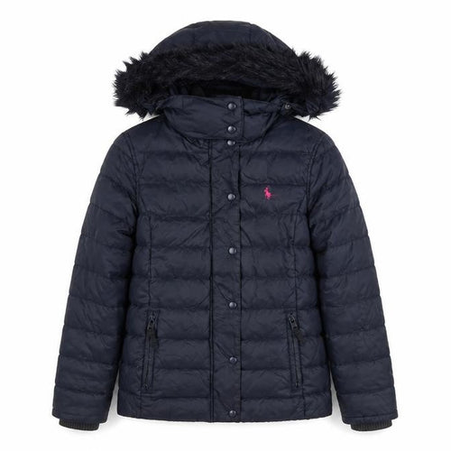 Jack Wills Girls Blue Hooded Puffer Jacket Coat UK 6 Faux Fur Trim Winter