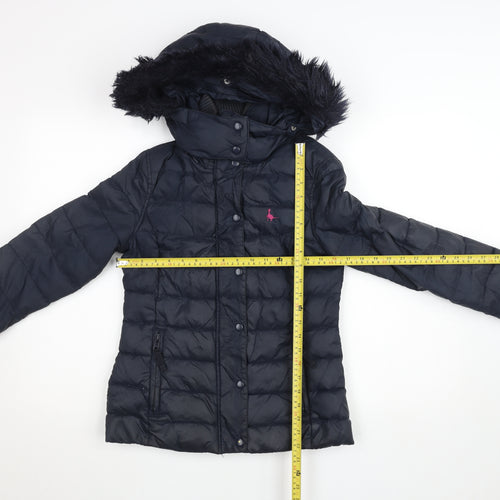 Jack Wills Girls Blue Hooded Puffer Jacket Coat UK 6 Faux Fur Trim Winter