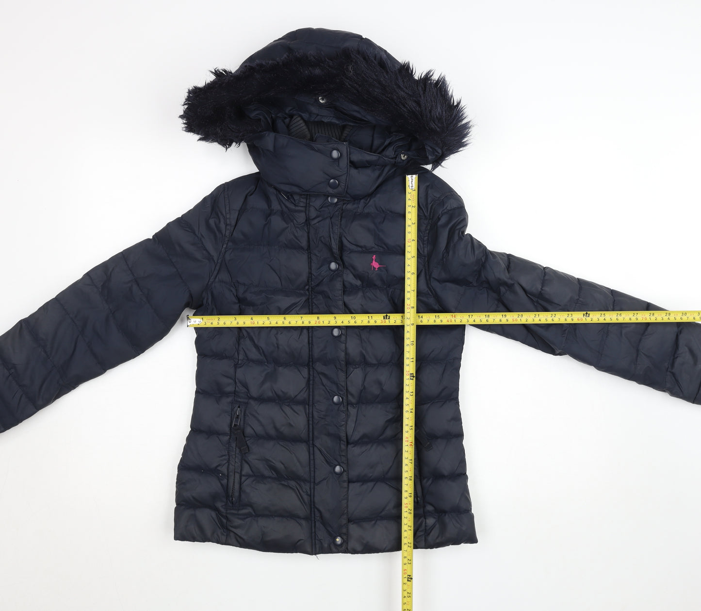 Jack Wills Girls Blue Hooded Puffer Jacket Coat UK 6 Faux Fur Trim Winter