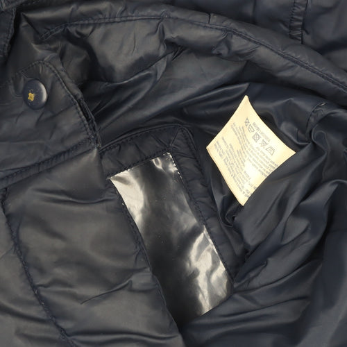 Jack Wills Girls Blue Hooded Puffer Jacket Coat UK 6 Faux Fur Trim Winter