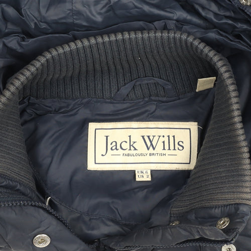 Jack Wills Girls Blue Hooded Puffer Jacket Coat UK 6 Faux Fur Trim Winter