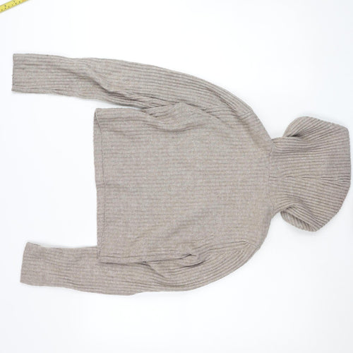 Stradivarius Women’s Beige Hooded Rib Knit Pullover Jumper Size S