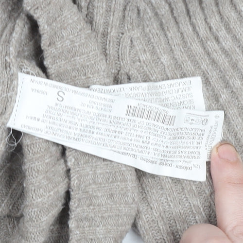Stradivarius Women’s Beige Hooded Rib Knit Pullover Jumper Size S