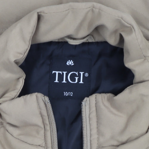 TIGI Womens Beige Cotton Blend Quilted Zip Waistcoat Bodywarmer Size 10
