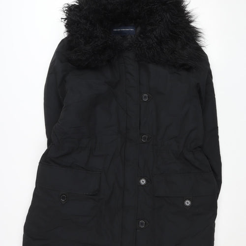French Connection Women's Black M Parka Coat Faux Fur Hooded Winter Jacket