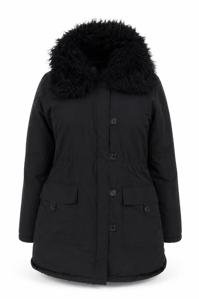 French Connection Women's Black M Parka Coat Faux Fur Hooded Winter Jacket