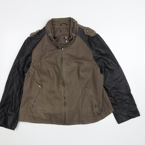 George Women's Brown & Black Biker Jacket UK 22 Faux Leather Sleeves