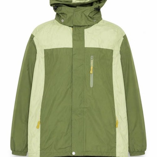 Outdoor Scene Girls Green Hooded Windbreaker Jacket Size L Water Resistant