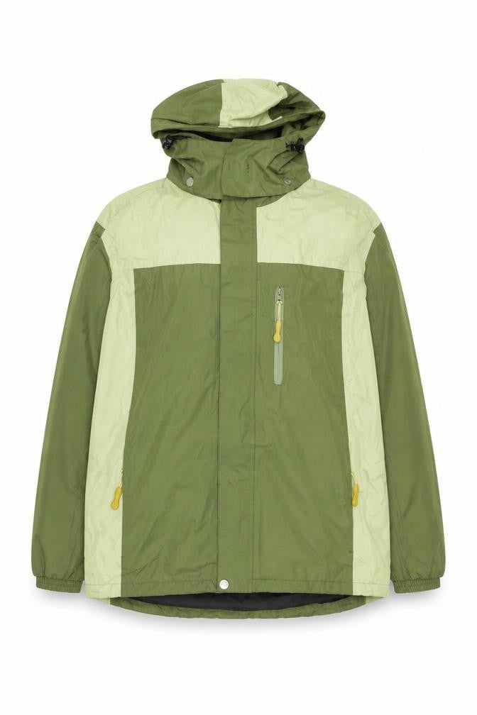 Outdoor Scene Girls Green Hooded Windbreaker Jacket Size L Water Resistant