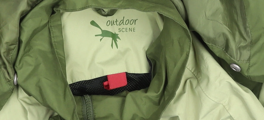 Outdoor Scene Girls Green Hooded Windbreaker Jacket Size L Water Resistant