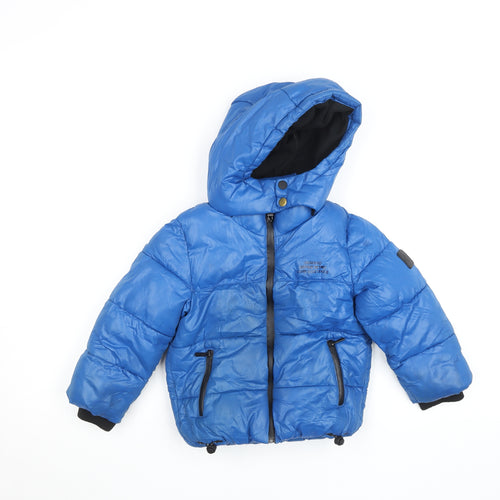 River Island Boys Blue Hooded Puffer Jacket 2-3 Years Winter Coat