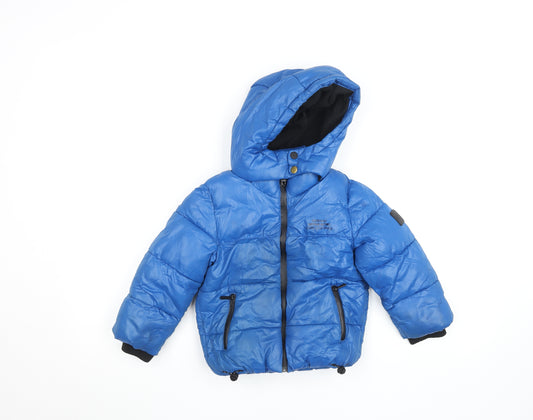 River Island Boys Blue Hooded Puffer Jacket 2-3 Years Winter Coat