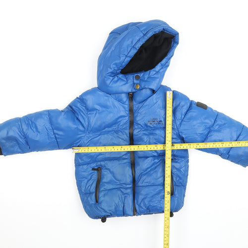River Island Boys Blue Hooded Puffer Jacket 2-3 Years Winter Coat