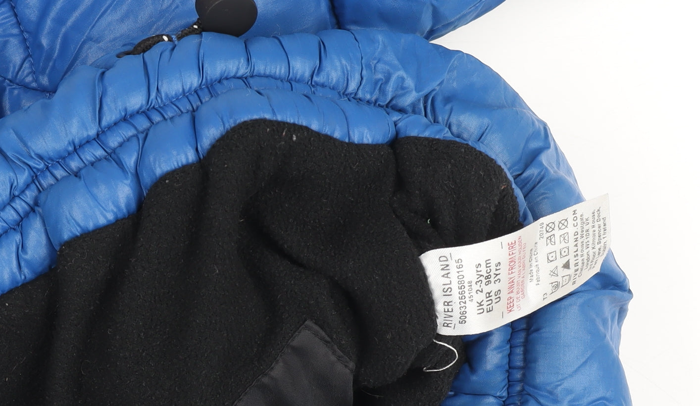 River Island Boys Blue Hooded Puffer Jacket 2-3 Years Winter Coat